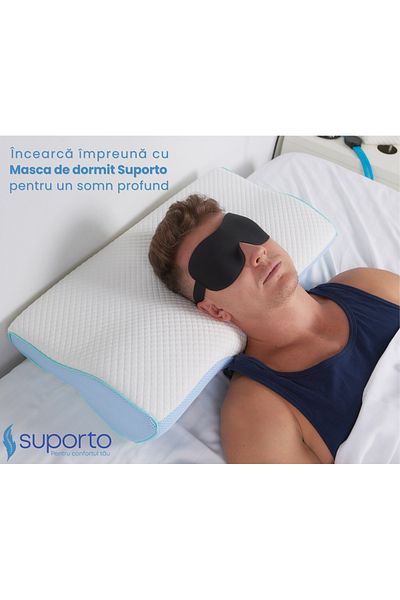 Suporto Blue Anatomical and Orthopedic Cervical Pillow Set + 3D Sleeping Mask, Comfortable Sleep.