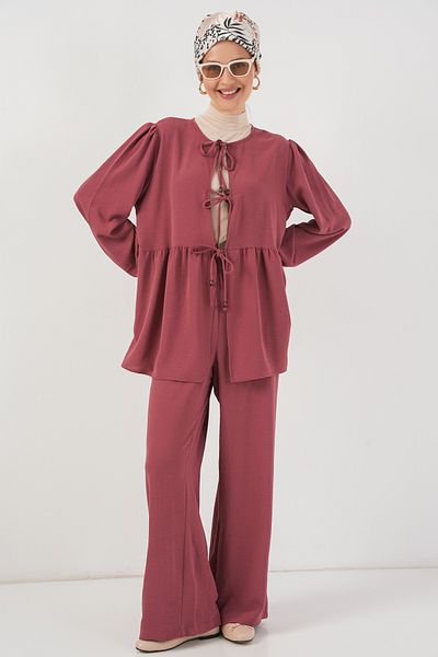 Bigdart Women's Front Lace-Up Tunic Trousers Double Suit 6744 - Dusty Rose
