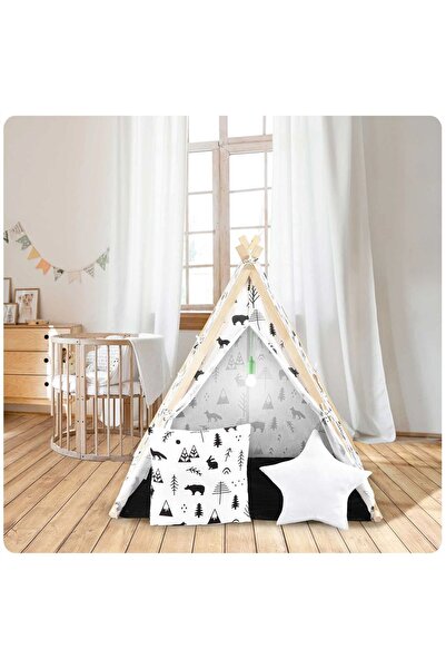 Ricokids Montessori tent with animal pattern, installation, soft cushions, wooden structure, 107 x 110 cm