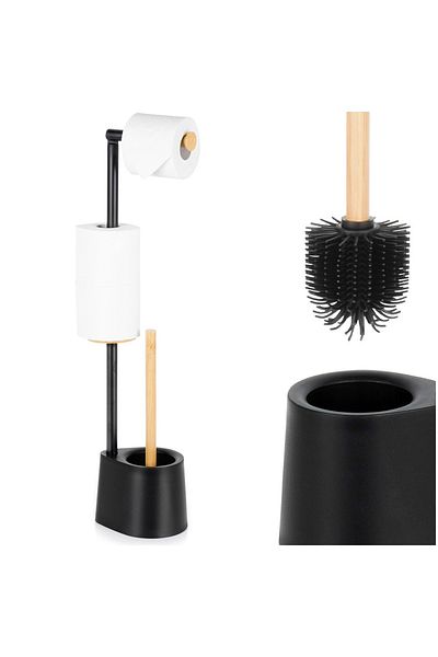 shumee Toilet paper holder with brush, black, 66 cm