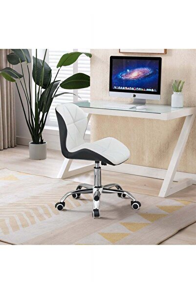 Taimi 1-Piece Ergonomic Chair, Adjustable Height, Soft Cushion, Swivel Wheels, White - 76H x 55D x 48W cm