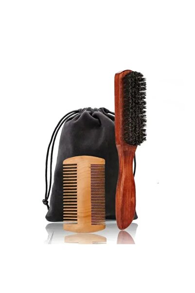 choice2 مجموعة مشط حلاقة اللحية والشارب الاحترافية من 3 قطع من خشب الخنزير الناعم مع حقيبة هدايا H