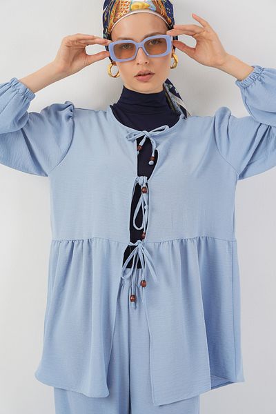 Bigdart Women's Front Lace-Up Tunic Trousers Double Suit 6744 - Blue