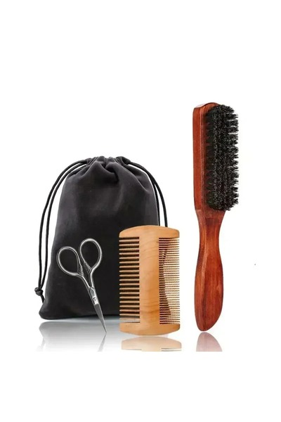 Choice1 4PCS C Professional Soft Boar Bristle Wood Beard Shaving Brush Men Mustache Comb Kit With Gift Bag H