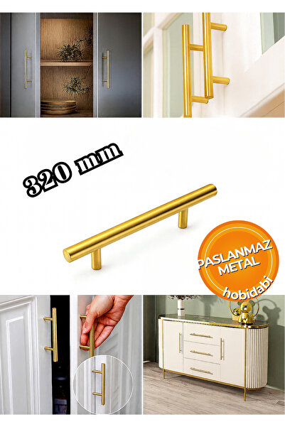 HOBİDABİ 320 mm Paslanmaz Altın Sarı Kulp Tv Ünitesi Yatak Odası Mobilya Çekmece Vestiyer Mutfak Dolap Kulbu