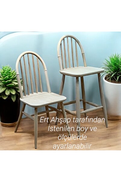Ert ahşap Ahşap Yüzüklü Ada Sandalye Masif Ham Bar Sandalye