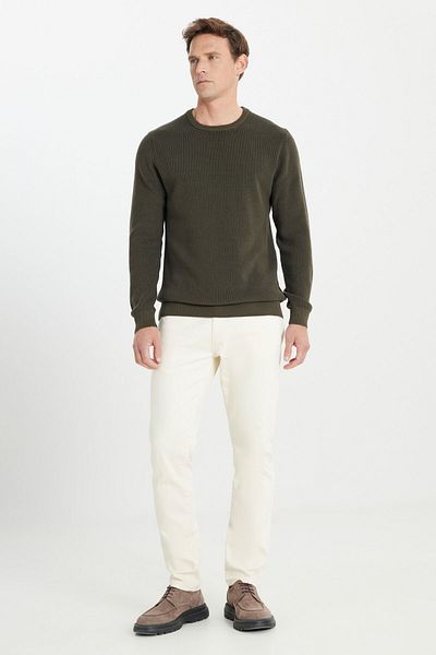 ALTINYILDIZ CLASSICS Men's Khaki Cotton Standard Fit Regular Cut Thessaloniki Knitted Crew Neck Sweater