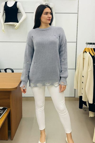 Zeyoo Collection Yirtik Detail Selani̇k Knitted Sweater
