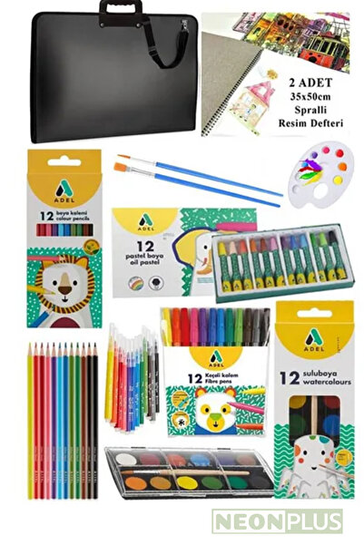 NEON PLUS Proje Çantası Öğrenci Boyama Seti 10 Parça 1 Paket Resim Defter Ade...