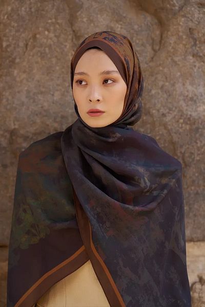ED Scarf Sunrise Brush Pattern Shawl - Brown