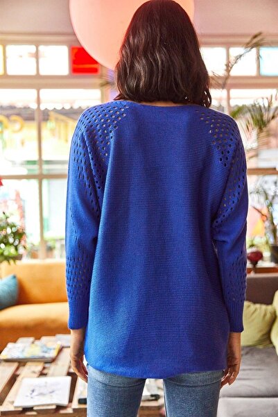 Marvine Bluză tricotată model cu mâneci liliac pentru femei supradimensionat tricotaj cu aspect dantelat