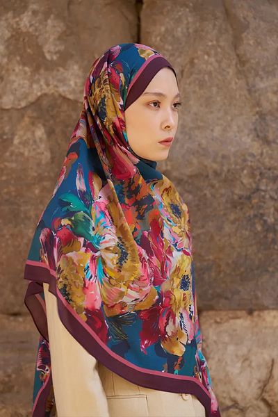 ED Scarf Sunrise Flower Pattern Shawl - Plum