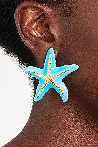 TAKIŞTIR Gold and Blue Color Star Figured Earrings (Pair)