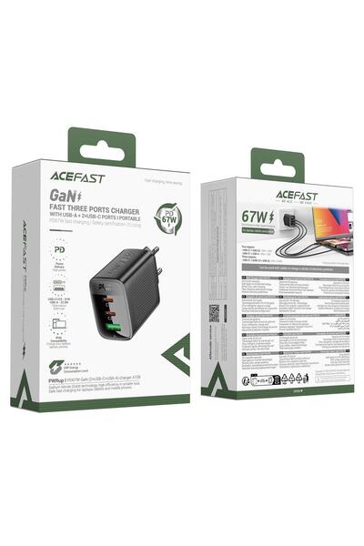 Acefast PD67W Destekli 2X USB-C + USB-A 3 Port Hızlı Şarj Aleti GaN Destekli Güç Adaptörü - A108