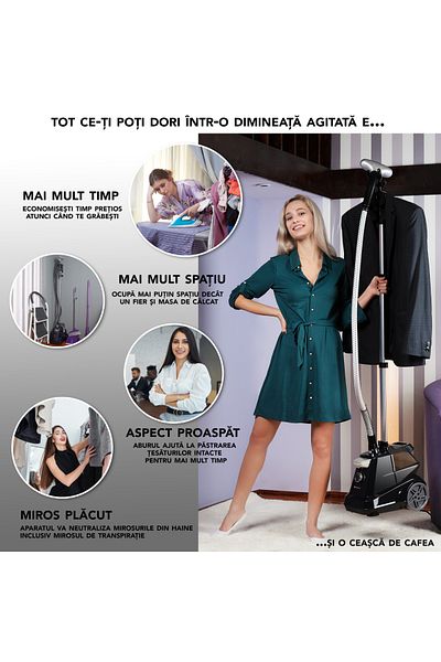 Suporto Vertical Steam Iron, wrinkle-free clothes, R3 2200W, 45g/min flow rate, 3 L water tank