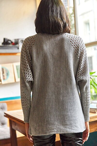 Marvine Γυναικεία πλεκτή μπλούζα με μανίκια oversized δαντελωτή πλέξη