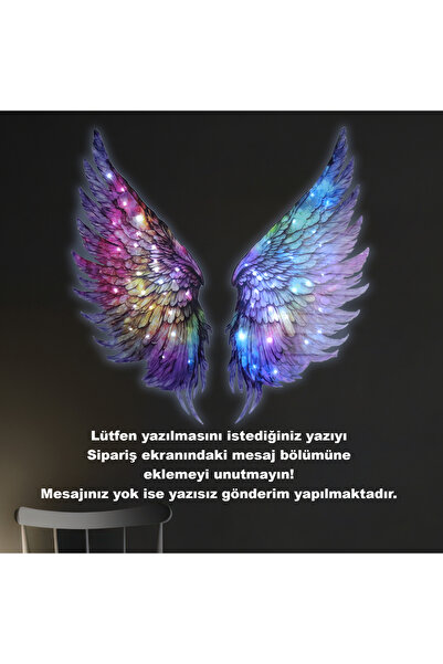 Genel Markalar Kişiselleştirilebilir Led Işıklı Epoksi Cam Tablo Violet Mor Melek Kanadı