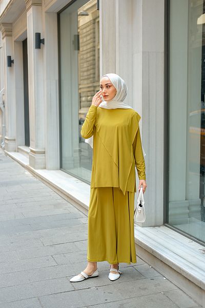LOCCO Γυναικείο Ασύμμετρο Casual Σετ Oil Green