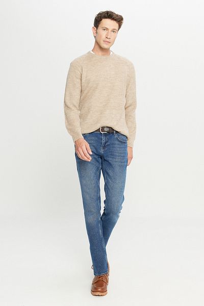AC&Co / Altınyıldız Classics Men's Beige Standard Fit Regular Cut Crew Neck Jacquard Knitwear Sweater