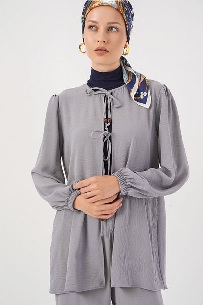 Bigdart Women's Front Lace-Up Tunic Trousers Double Suit 6744 - Gray