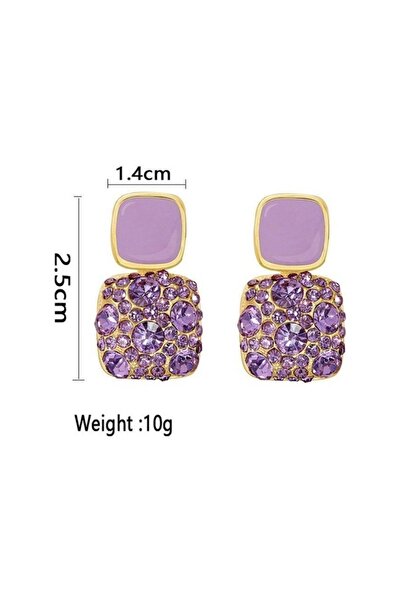 Gunessa Kare Küpe Lila Taşlı Zarif ve Şık Abiye Kadın Küpe Modeli
