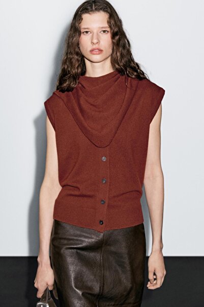 Massimo Dutti Fular detaylı %100 yün yelek