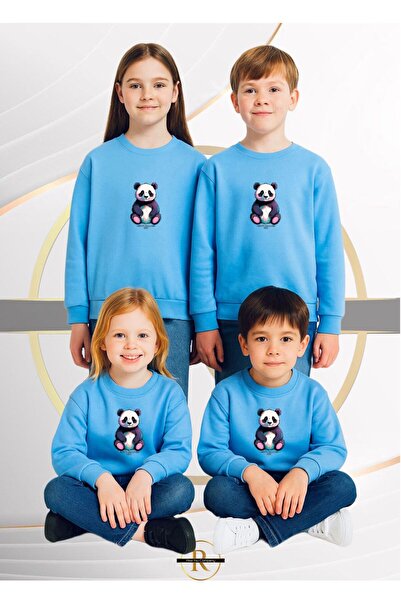 Risil-Nu Company Çocuk Unisex Renkli Panda Baskılı İçi Şardonlu Kalın 3 İplik Sweatshirt – Kışlık 2026 Koleksiyon