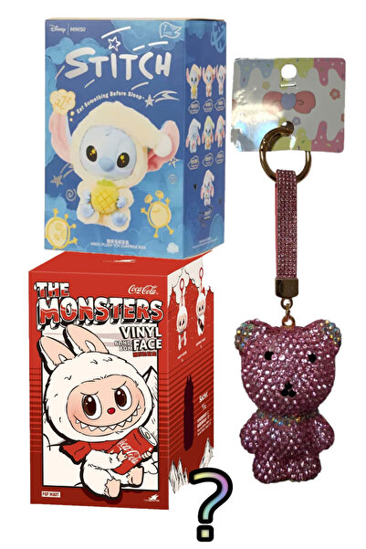 Pofika Stitch Koala Peluş + Labubu X Coca-cola +Ayıcık Charm Hediyeli 3'lü Set