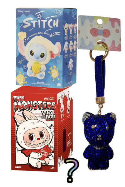 Pofika Stitch Koala Peluş + Labubu X Coca-cola +Ayıcık Charm Hediyeli 3'lü Set