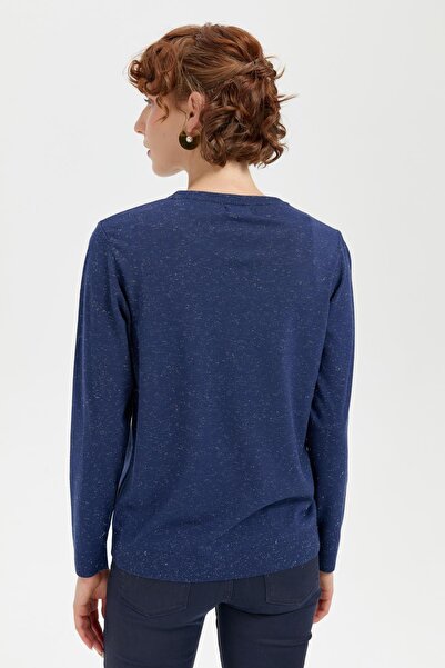 Desen Triko Pulover de bază Angelina cu gâtul O pentru femei Indigo