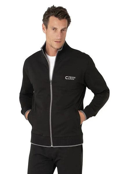 Pierre Cardin 7120 Men's Long Sleeve Stand Collar Tracksuit Set-Black