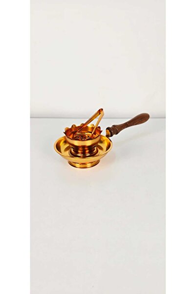 Radin مبخرة بخور مطلية بالذهب الفاخر مع مقبض خشبي وملقط أمان مصنوع من الفولاذ عالي الجودة