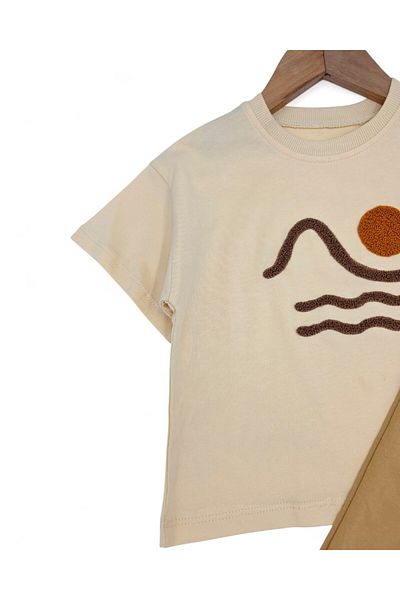 Ege Bebek Boy's Summer Embroidered T-Shirt, Sweatpants Bottomed 2-3-4-5-6 Years Old Stylish Nursery Set