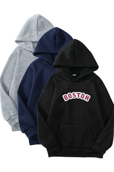 CLAYES 3-Piece Hooded Sweatshirt-Red Boston-Black,Navy Blue,Gray-Winter Hooded Fabric