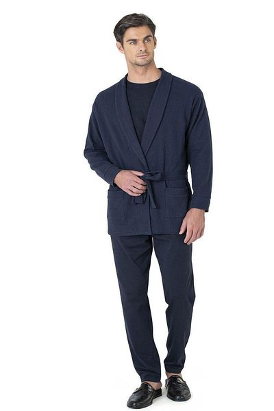 Pierre Cardin 5640 Men's Knitwear Pajama Set with Dressing Gown - Navy Blue