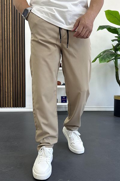 Edwox Men's Elastic Waist Jogger Pants Cream Edw394