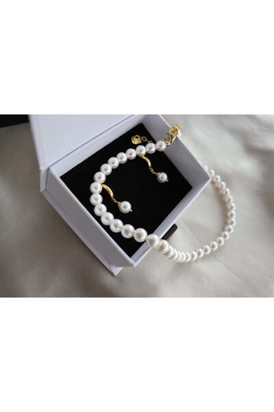 ohmygod jewelry Set Cercei și Colier de Perle, Accesorii Placate cu Aur – Set Cadou nr. 6