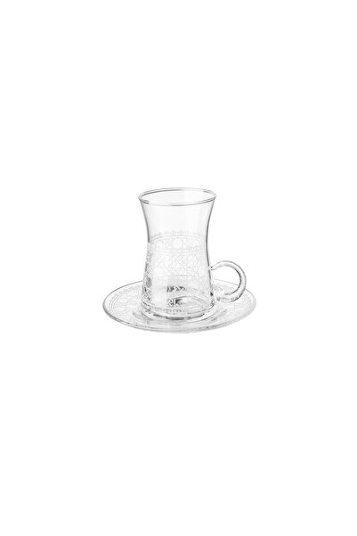 Dania Glass tea set with engraved decoration, consisting of 6 glass tea cups + 6 glass saucers