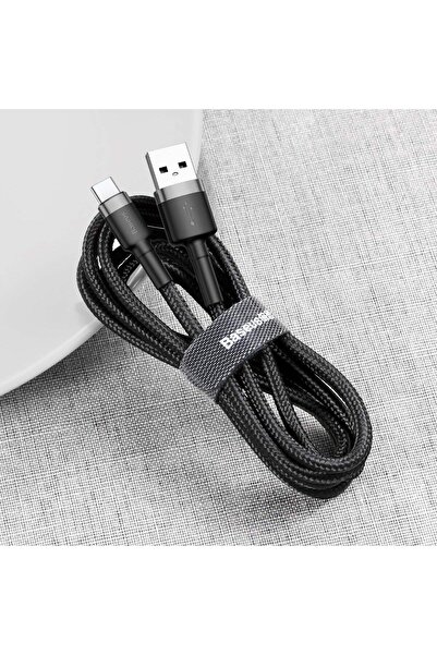 Baseus Cafule Serisi, Şarj & Data Aktarım Kablosu, Gri/Siyah, 0.5 m, 3 A, USB Kablo USB Type A & USB Type C