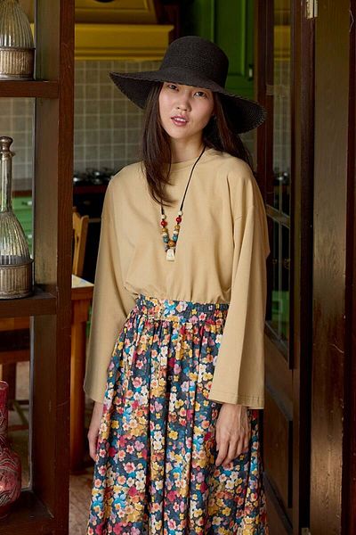 Ceylan Otantik Yellow Floral Patterned Balloon Skirt