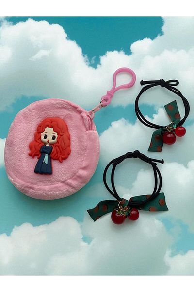 GALATA GIFT Wallet-Buckle Set, Girl's Wallet and Two (2) Pieces of Cherry Binding Buckle Set with Elastic