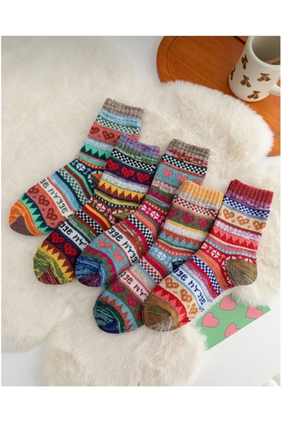 Bestrend 5’li Renkli Desenli Kışlık Unisex Çorap
