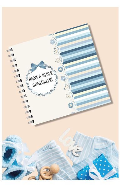 BULUT DİJİTAL Modern Baby Memory Book - First 1 Year - Mother Baby Diary - Agenda & Sticker & Pen Gift