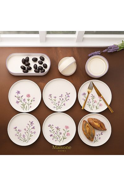 maisone home 14 Piece Porcelain Breakfast Set – Floral Pattern, Stylish and Durable Tableware Set