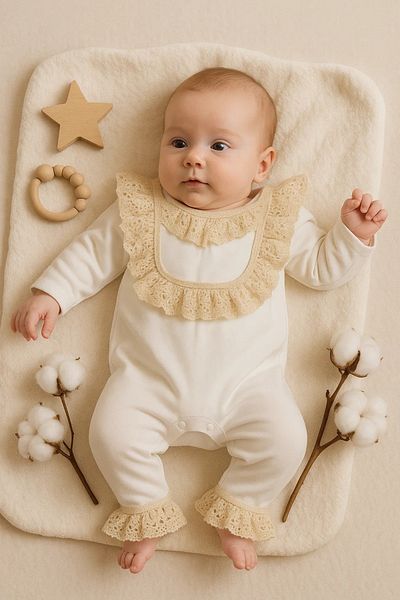 Babyhola 0-3 Months 100% Cotton Laced Jumpsuit Hat Bib Blanket Newborn Hospital Release Set 7072