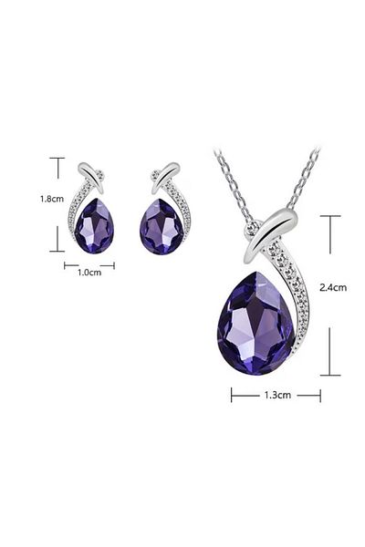 RAHEL Set of necklace with pendant and earrings, inlaid with zircon, in the shape of a water drop, Purple