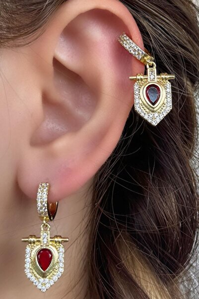TAKIŞTIR Gold Color Stone Detailed Earrings (Pair)