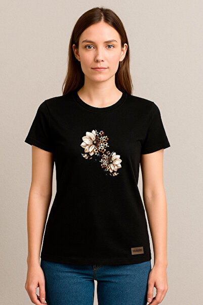 HUBERYWEAR Γυναικείο μπλουζάκι χαλαρή εφαρμογή με λεοπάρ σχέδιο και φλοράλ εκ...