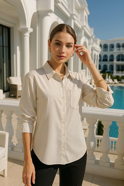 Rich Cămașă de damă din poplin cu buzunar - Cămașă slim fit cu nasturi la modă