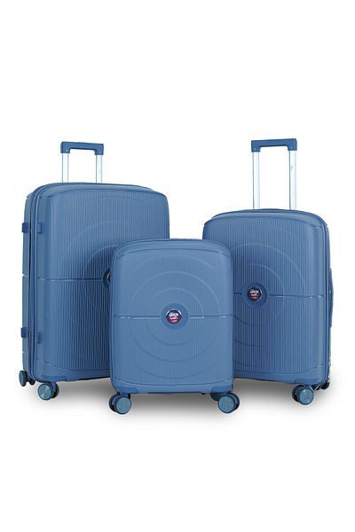 Mnuk PREMIO Set of 3 Luggage with Anti-Theft Zipper, TSA Lock, PP Material| Size 28/24/20- Blue